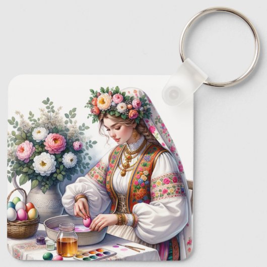 Bulgaarse Waterverf vrouw bloeit eitjes Sleutelhanger (Achterkant)