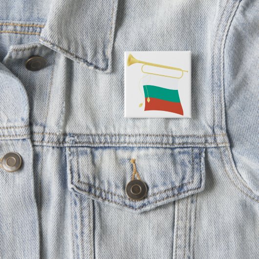 Bulgarian Flag and Bugle Vierkante Button 5,1 Cm (In situ)