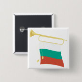 Bulgarian Flag and Bugle Vierkante Button 5,1 Cm (Voorkant /achterkant)