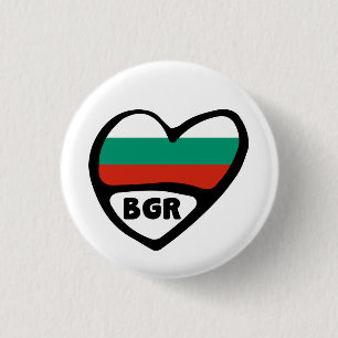 Bulgarije Landcode Vlag Hart Pin Badge, BGR Ronde Button 3,2 Cm