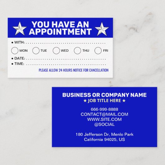 Bulk Afspraakkaarten (Blauw en Wit Herinneringen) Afsprakenkaartje (Voorkant / Achterkant)