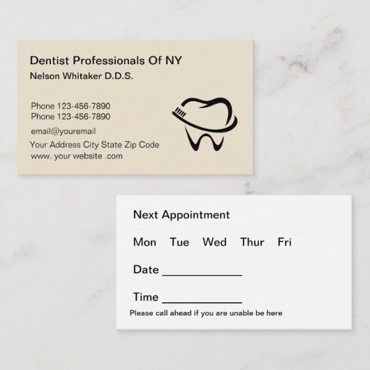 Bulk tandarts Afspraak Eenvoudige Visitekaartjes (Voorkant / Achterkant)