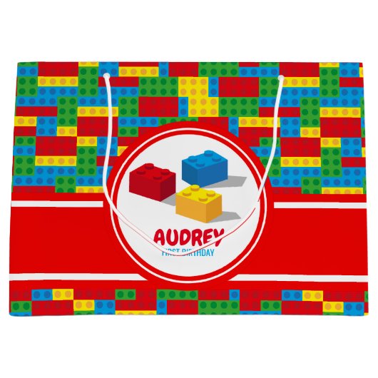 Bulkblok bouwt en speelt kleurrijke verjaardag groot cadeauzakje (Voorkant)