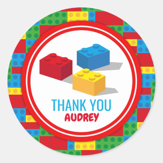 Bulkblok bouwt en speelt kleurrijke verjaardag ronde sticker (Voorkant)