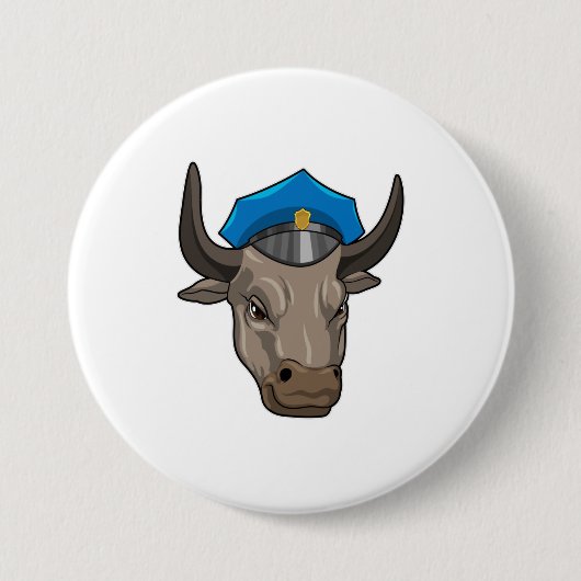 Bull als politieagent ronde button 7,6 cm (Voorkant)