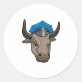 Bull als politieagent ronde sticker (Voorkant)