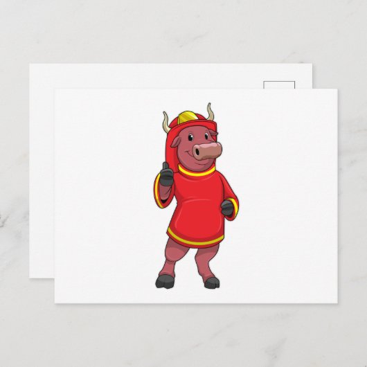 Bull as Firefighter with Helmet Briefkaart (Voorkant / Achterkant)