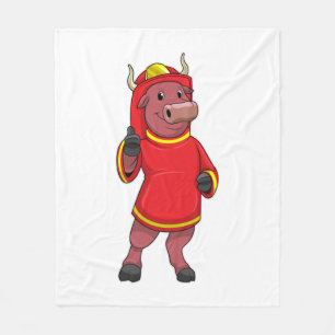 Bull as Firefighter with Helmet Fleece Deken