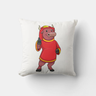 Bull as Firefighter with Helmet Kussen