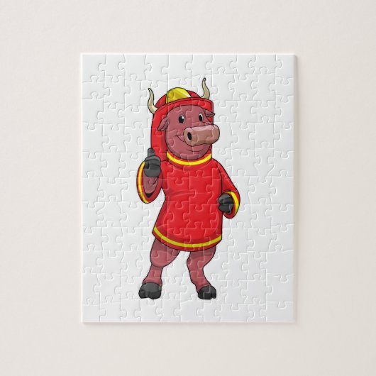 Bull as Firefighter with Helmet Legpuzzel (Verticaal)