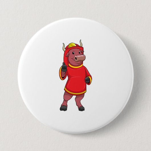 Bull as Firefighter with Helmet Ronde Button 7,6 Cm (Voorkant)