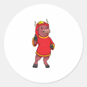 Bull as Firefighter with Helmet Ronde Sticker