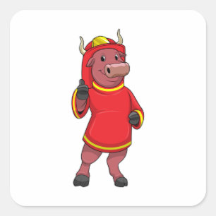 Bull as Firefighter with Helmet Vierkante Sticker