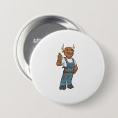 Bull as Handyman with Hammer Ronde Button 7,6 Cm (Voorkant /achterkant)