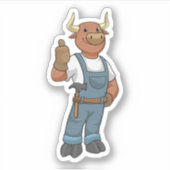 Bull as Handyman with Hammer Sticker (Voorkant)
