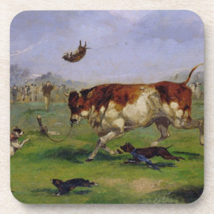 Bull Baiting (olie op papier op het paneel) Bier Onderzetter