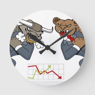 Bull Beer Battle Stock Market Cartoon Ronde Klok