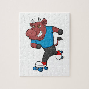 Bull bij gealigneerde schaatsen met schaatsen van  legpuzzel