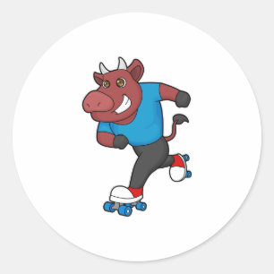 Bull bij gealigneerde schaatsen met schaatsen van  ronde sticker