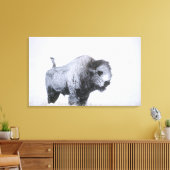 Bull Bison (Bison bison) gebakken met sneeuw in ee Canvas Afdruk (Insitu (Woonkamer))