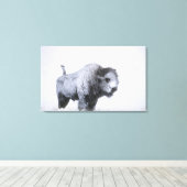 Bull Bison (Bison bison) gebakken met sneeuw in ee Canvas Afdruk (Insitu (Houten vloer))