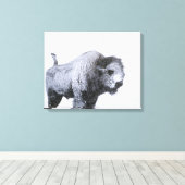 Bull Bison (Bison bison) gebakken met sneeuw in ee Canvas Afdruk (Insitu (Houten vloer))
