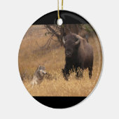 Bull Bison en Wolf Keramisch Ornament (Links)