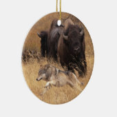 Bull Bison, Vrouw en Wolf Keramisch Ornament (Rechts)