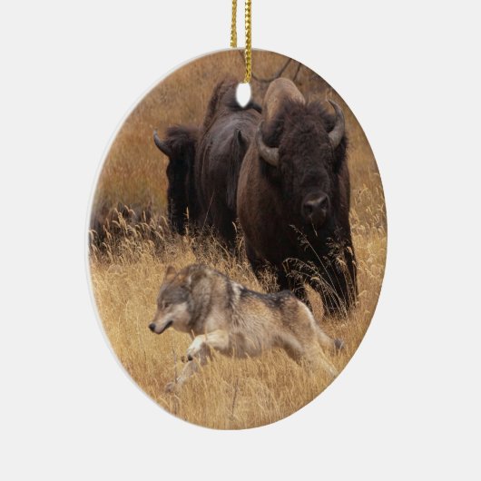 Bull Bison, Vrouw en Wolf Keramisch Ornament (Rechts)