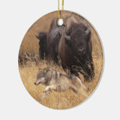 Bull Bison, Vrouw en Wolf Keramisch Ornament (Links)