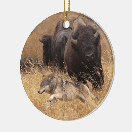 Bull Bison, Vrouw en Wolf Keramisch Ornament (Links)