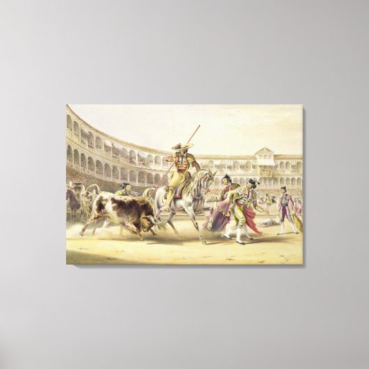 Bull Charging a Picador, 1865 (kleurenlitho) Canvas Afdruk (Voorkant)