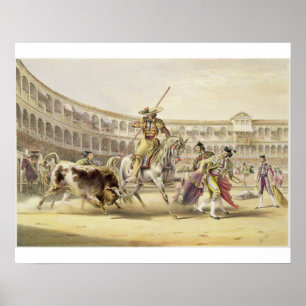 Bull Charging a Picador, 1865 (kleurenlitho) Poster