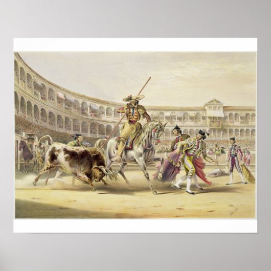 Bull Charging a Picador, 1865 (kleurenlitho) Poster (Voorkant)