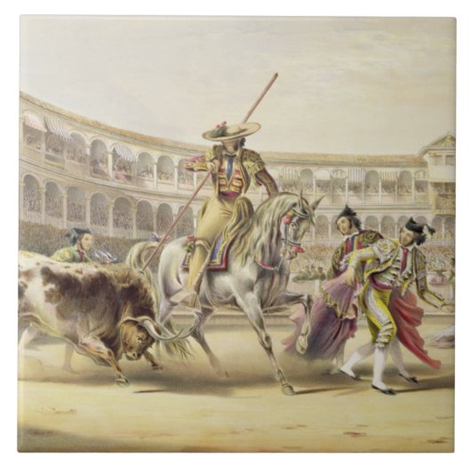 Bull Charging a Picador, 1865 (kleurenlitho) Tegeltje (Voorkant)
