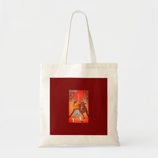 Bull Charging Mexicaanse Matador's Red Cape, Juare Tote Bag (Voorkant)