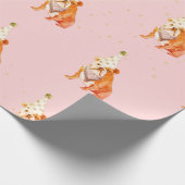 Bull Dog Birthday Pink Party Pet Cadeaupapier (Hoek)