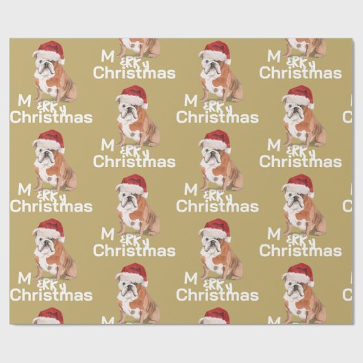 Bull Dog Holiday Kerstmis Vrolijke Kerstman Hoed Cadeaupapier (Vlak)