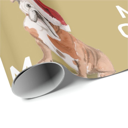 Bull Dog Holiday Kerstmis Vrolijke Kerstman Hoed Cadeaupapier (Rol Hoek)