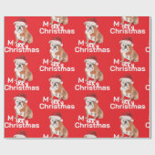 Bull Dog Holiday Kerstmis Vrolijke Kerstman Hoed Cadeaupapier (Vlak)