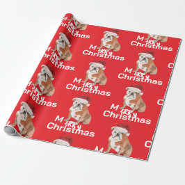 Bull Dog Holiday Kerstmis Vrolijke Kerstman Hoed Cadeaupapier