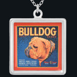 Bull Dog op een blauwe achtergrond Zilver Vergulden Ketting<br><div class="desc">Een  kratelafdruk die een buldog met een blauwe gepatterde achtergrond en een oranje rand illustreert. Kies deze kunstdruk op uw product van Zazzle vandaag.</div>