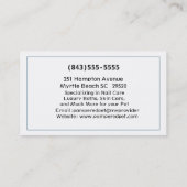 Bull Dog Pet Groomer/Vet/Sitters Visitekaartje (Achterkant)