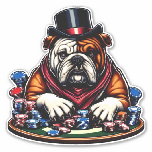 bull dog spelen poker gokken casino kunst sticker (Voorkant)