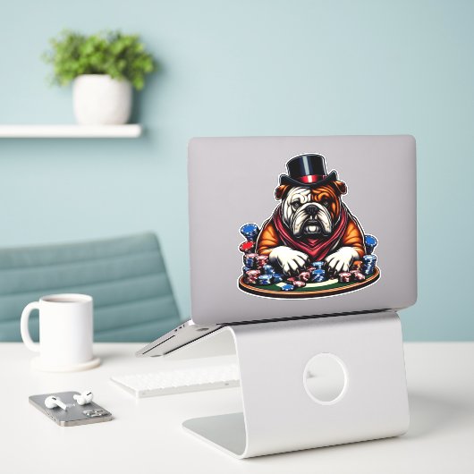 bull dog spelen poker gokken casino kunst sticker (Laptop op bureau)