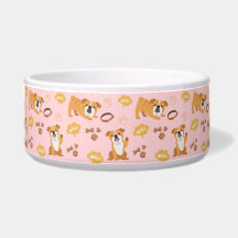 Bull Dog Thema Patroon (Roze) Keramische Pet Bowl