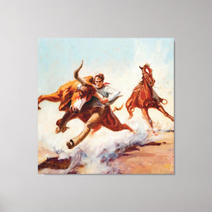 “Bull Dogger” Westerse kunst van Will James Canvas Afdruk