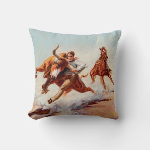 “Bull Dogger” Westerse kunst van Will James Kussen