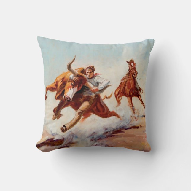 “Bull Dogger” Westerse kunst van Will James Kussen (Voorkant)
