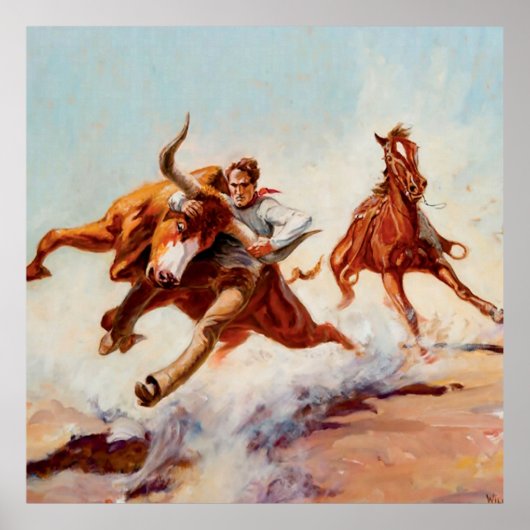 “Bull Dogger” Westerse kunst van Will James Poster (Voorkant)